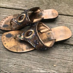 Sandals thongs metallic embellished rhinestones